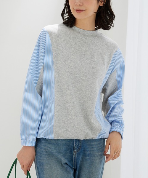 BELLUNA PLUS(ベルーナ)の「ストライプ切替デザインプルオーバー(Tシャツ/カットソー・レディース・グレー系/ネイビー系・LARGE/MEDIUM/X-LARGE)」の2枚目の写真