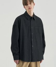 オーバーサイズインディゴウォッシングデニムシャツ[ブラック]