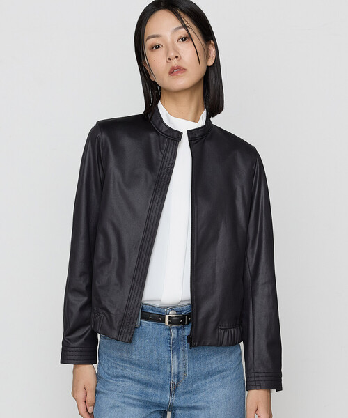 K.T KIYOKO TAKASE(キヨコタカセ)の「〔 TALLサイズ 〕 ポンチエンボス シングルジャケット(ライダースジャケット・レディース・ブラック・13号)」の1枚目の写真