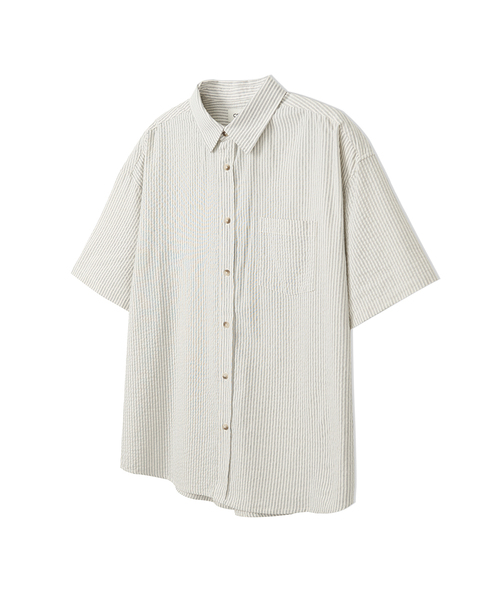 COSTUME O’CLOCK（コスチュームオクロック）の「クールストライプショートスリーブシャツ4COLOR COOSSH189（シャツ/ブラウス・レディース・ネイビー/グリーン/ベージュ/ブルー・LARGE/MEDIUM/SMALL）」の2枚目の写真