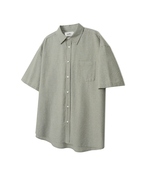 COSTUME O’CLOCK（コスチュームオクロック）の「クールストライプショートスリーブシャツ4COLOR COOSSH189（シャツ/ブラウス・レディース・ネイビー/グリーン/ベージュ/ブルー・LARGE/MEDIUM/SMALL）」の3枚目の写真