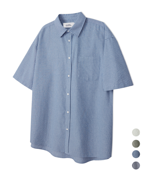 COSTUME O’CLOCK（コスチュームオクロック）の「クールストライプショートスリーブシャツ4COLOR COOSSH189（シャツ/ブラウス・レディース・ネイビー/グリーン/ベージュ/ブルー・LARGE/MEDIUM/SMALL）」の6枚目の写真