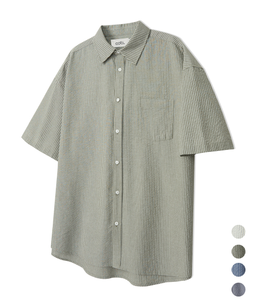 COSTUME O’CLOCK（コスチュームオクロック）の「クールストライプショートスリーブシャツ4COLOR COOSSH189（シャツ/ブラウス・レディース・ネイビー/グリーン/ベージュ/ブルー・LARGE/MEDIUM/SMALL）」の7枚目の写真