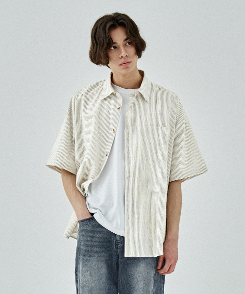 COSTUME O’CLOCK（コスチュームオクロック）の「クールストライプショートスリーブシャツ4COLOR COOSSH189（シャツ/ブラウス・レディース・ネイビー/グリーン/ベージュ/ブルー・LARGE/MEDIUM/SMALL）」の8枚目の写真