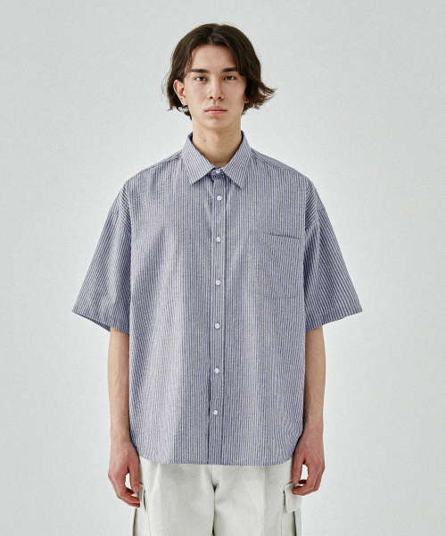 COSTUME O’CLOCK（コスチュームオクロック）の「クールストライプショートスリーブシャツ4COLOR COOSSH189（シャツ/ブラウス・レディース・ネイビー/グリーン/ベージュ/ブルー・LARGE/MEDIUM/SMALL）」の9枚目の写真