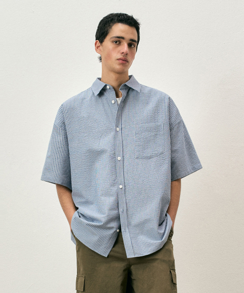 COSTUME O’CLOCK（コスチュームオクロック）の「クールストライプショートスリーブシャツ4COLOR COOSSH189（シャツ/ブラウス・レディース・ネイビー/グリーン/ベージュ/ブルー・LARGE/MEDIUM/SMALL）」の10枚目の写真