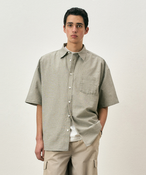 COSTUME O’CLOCK（コスチュームオクロック）の「クールストライプショートスリーブシャツ4COLOR COOSSH189（シャツ/ブラウス・レディース・ネイビー/グリーン/ベージュ/ブルー・LARGE/MEDIUM/SMALL）」の11枚目の写真