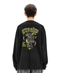 グリッドピグメントドラゴンオーバーサイズロングスリーブスウェットシャツ (Zブラック)
