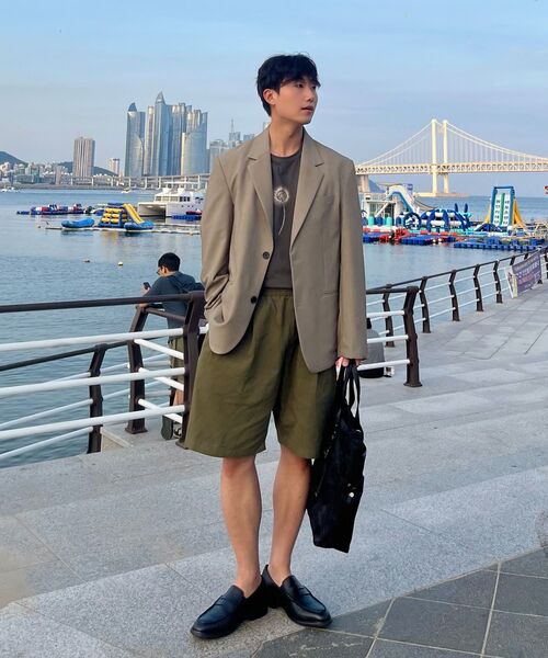 PRAIRIE(KR)(プレーリー)の「エアフロー ルーズフィット ブレザー (ライトカーキ)(テーラードジャケット・メンズ・オリーブ・SMALL/MEDIUM/LARGE)」の5枚目の写真