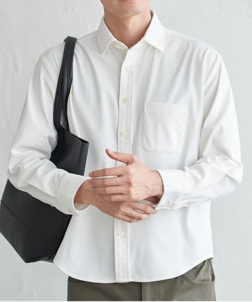 IKKA LOUNGE(イッカラウンジ)の「GOKU楽ワークワッフルスイスカラーシャツ(シャツ/ブラウス・メンズ・ネイビー/ホワイト/グレー・M/L/XL/S)」の1枚目の写真
