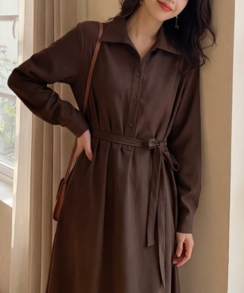 cammie(キャミー)の「シンプルシャツワンピ(シャツワンピース・レディース・ブラウン/ブラック・M/L)」の1枚目の写真