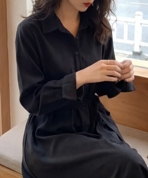 cammie(キャミー)の「シンプルシャツワンピ(シャツワンピース・レディース・ブラウン/ブラック・M/L)」の2枚目の写真