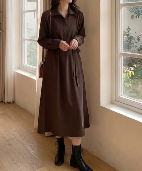 cammie(キャミー)の「シンプルシャツワンピ(シャツワンピース・レディース・ブラウン/ブラック・M/L)」の4枚目の写真