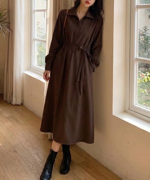 cammie(キャミー)の「シンプルシャツワンピ(シャツワンピース・レディース・ブラウン/ブラック・M/L)」の5枚目の写真