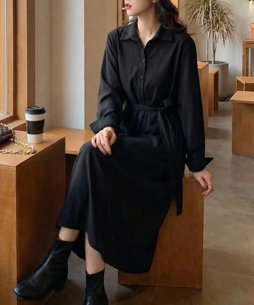 cammie(キャミー)の「シンプルシャツワンピ(シャツワンピース・レディース・ブラウン/ブラック・M/L)」の6枚目の写真