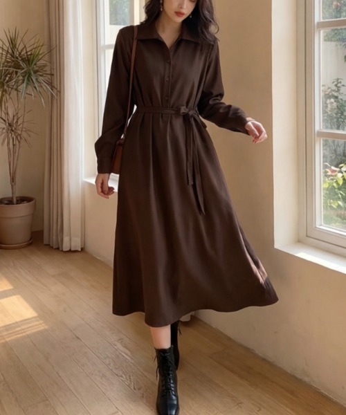 cammie(キャミー)の「シンプルシャツワンピ(シャツワンピース・レディース・ブラウン/ブラック・M/L)」の7枚目の写真