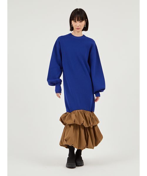 emmi（エミ）の「ニットタフタドッキングOP（ワンピース・レディース・ホワイト/ブラック/ブルー・0/1）」の3枚目の写真