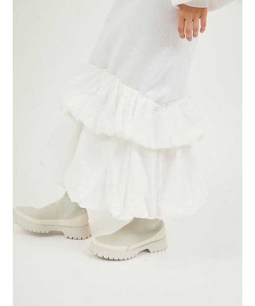 emmi（エミ）の「ニットタフタドッキングOP（ワンピース・レディース・ホワイト/ブラック/ブルー・0/1）」の12枚目の写真