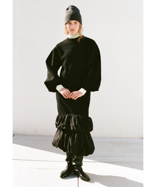 emmi（エミ）の「ニットタフタドッキングOP（ワンピース・レディース・ホワイト/ブラック/ブルー・0/1）」の2枚目の写真