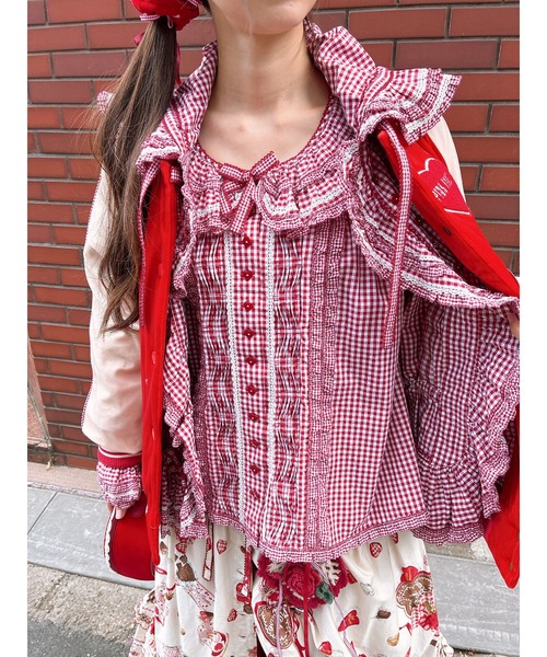 ピンクハウスギンガムチェックフリルブラウス フリル襟付きギンガムチェックブラウス（シャツ/ブラウス）｜PINK