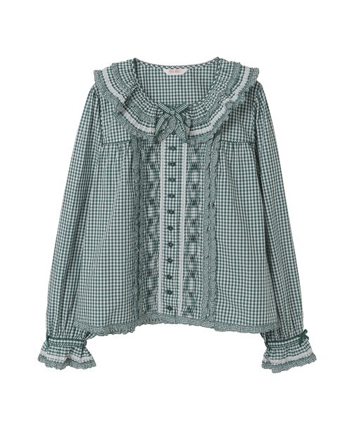PINK HOUSE（ピンクハウス）の「フリル襟付きギンガムチェックブラウス（シャツ/ブラウス・レディース・グリーン/チョコ/ブラック/レッド・フリー）」の5枚目の写真