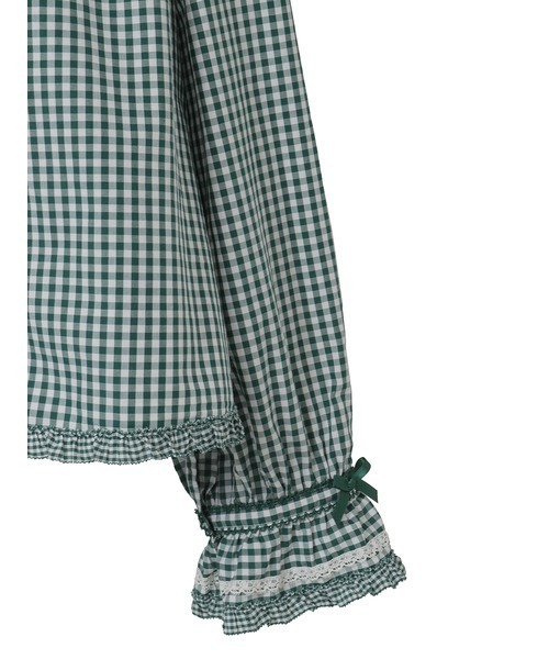 ピンクハウスフリル付き青チェックシャツ後ろ見頃裾部分難あり ピンクハウスフリル付き青チェックシャツ後ろ見頃裾部分難あり お 手頃