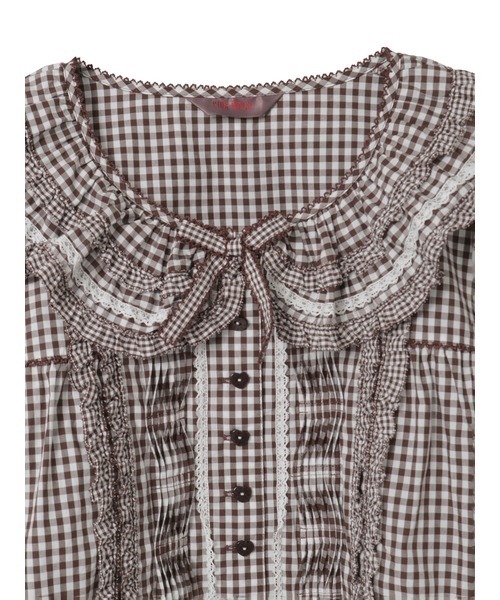 PINK HOUSE ピンクハウス ギンガムチェック 襟 フリル ブラウス フリル襟付きギンガムチェックブラウス（シャツ/ブラウス）｜PINK