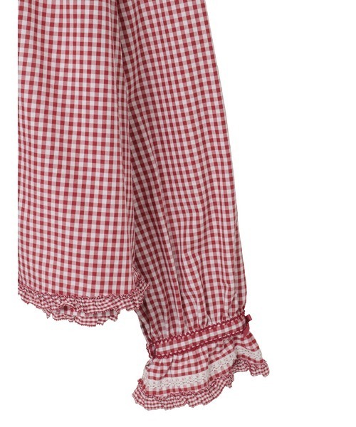 フリル襟付きギンガムチェックブラウス（シャツ/ブラウス）｜PINK