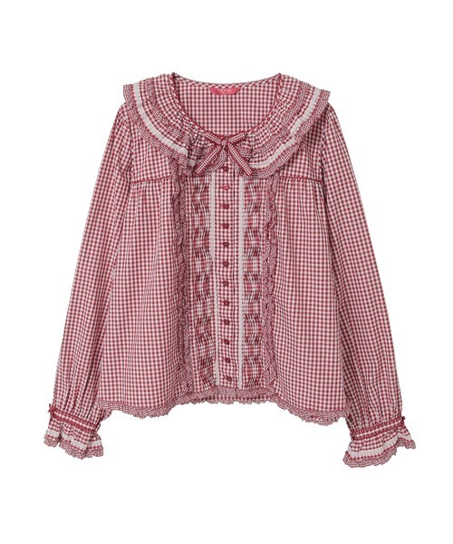 PINK HOUSE ピンクハウス ギンガムチェック 襟 フリル ブラウス フリル襟付きギンガムチェックブラウス（シャツ/ブラウス）｜PINK