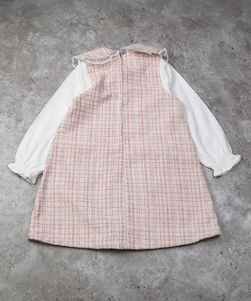 la poche biscuit（ラポシェビスキュイ）の「【オケージョン】ツイードワンピース（ワンピース・キッズ・ピンク/サックスブルー・100/130/120/110/90/80/140）」の3枚目の写真