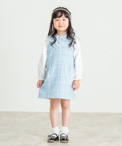 la poche biscuit（ラポシェビスキュイ）の「【オケージョン】ツイードワンピース（ワンピース・キッズ・ピンク/サックスブルー・100/130/120/110/90/80/140）」の5枚目の写真