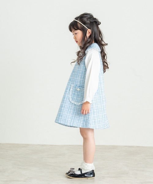 la poche biscuit（ラポシェビスキュイ）の「【オケージョン】ツイードワンピース（ワンピース・キッズ・ピンク/サックスブルー・100/130/120/110/90/80/140）」の6枚目の写真