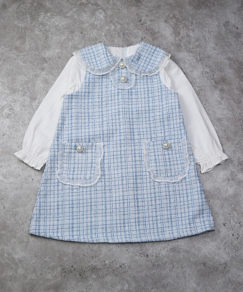 la poche biscuit（ラポシェビスキュイ）の「【オケージョン】ツイードワンピース（ワンピース・キッズ・ピンク/サックスブルー・100/130/120/110/90/80/140）」の18枚目の写真