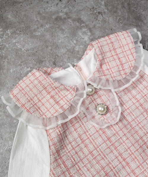 la poche biscuit（ラポシェビスキュイ）の「【オケージョン】ツイードワンピース（ワンピース・キッズ・ピンク/サックスブルー・100/130/120/110/90/80/140）」の14枚目の写真