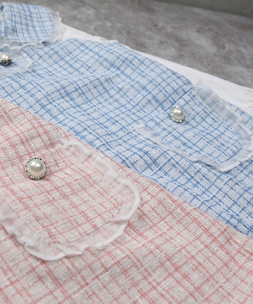 la poche biscuit（ラポシェビスキュイ）の「【オケージョン】ツイードワンピース（ワンピース・キッズ・ピンク/サックスブルー・100/130/120/110/90/80/140）」の17枚目の写真