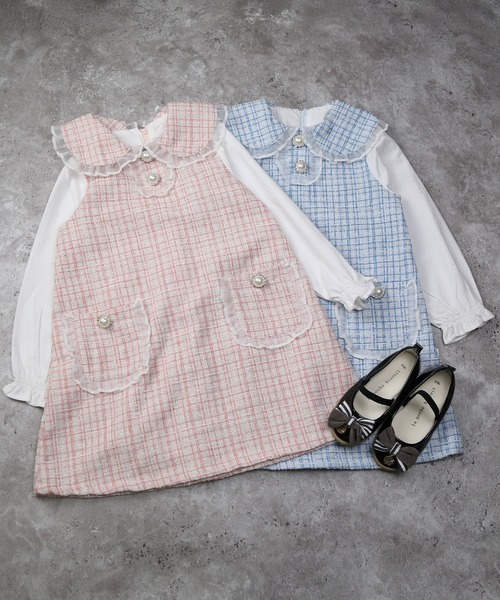 la poche biscuit（ラポシェビスキュイ）の「【オケージョン】ツイードワンピース（ワンピース・キッズ・ピンク/サックスブルー・100/130/120/110/90/80/140）」の13枚目の写真