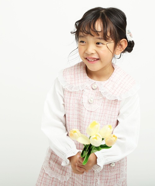 la poche biscuit（ラポシェビスキュイ）の「【オケージョン】ツイードワンピース（ワンピース・キッズ・ピンク/サックスブルー・100/130/120/110/90/80/140）」の8枚目の写真