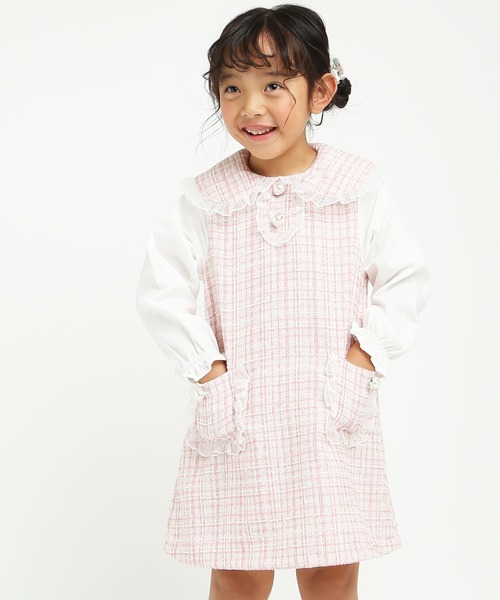 la poche biscuit（ラポシェビスキュイ）の「【オケージョン】ツイードワンピース（ワンピース・キッズ・ピンク/サックスブルー・100/130/120/110/90/80/140）」の9枚目の写真