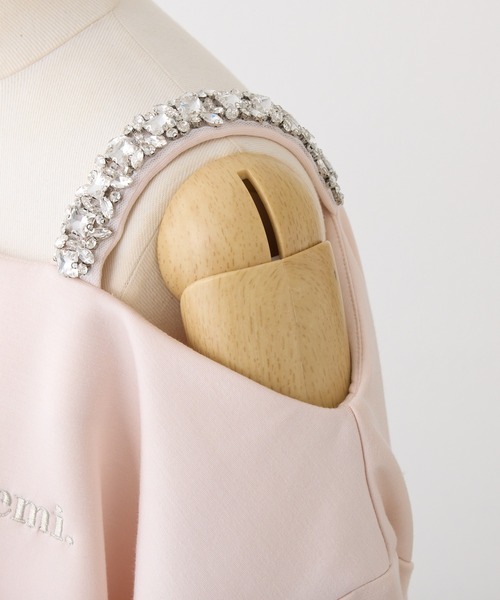 Seemi. byNICECLAUP（ シーミーバイナイスクラップ）の「【Seemi.】肩ビジューワンショルトップス（Tシャツ/カットソー・レディース・ホワイト×ネイビー/ミント/ピンク・FREE）」の6枚目の写真