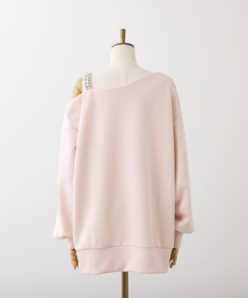 Seemi. byNICECLAUP（ シーミーバイナイスクラップ）の「【Seemi.】肩ビジューワンショルトップス（Tシャツ/カットソー・レディース・ホワイト×ネイビー/ミント/ピンク・FREE）」の9枚目の写真