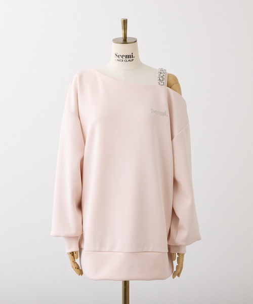 Seemi. byNICECLAUP（ シーミーバイナイスクラップ）の「【Seemi.】肩ビジューワンショルトップス（Tシャツ/カットソー・レディース・ホワイト×ネイビー/ミント/ピンク・FREE）」の14枚目の写真