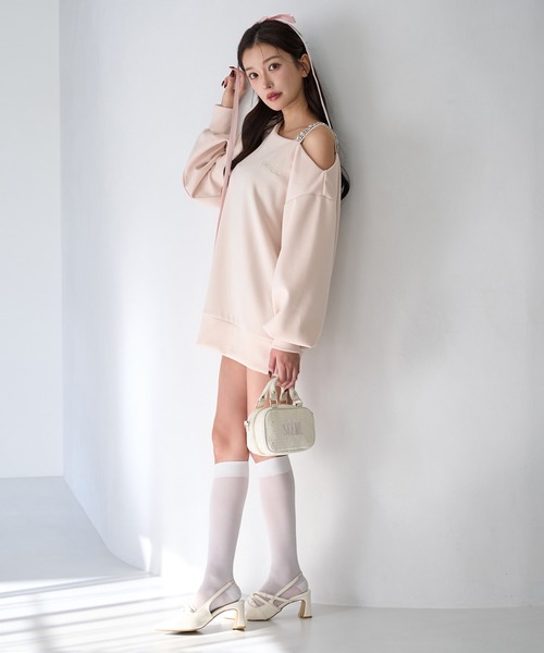 Seemi. byNICECLAUP（ シーミーバイナイスクラップ）の「【Seemi.】肩ビジューワンショルトップス（Tシャツ/カットソー・レディース・ホワイト×ネイビー/ミント/ピンク・FREE）」の19枚目の写真