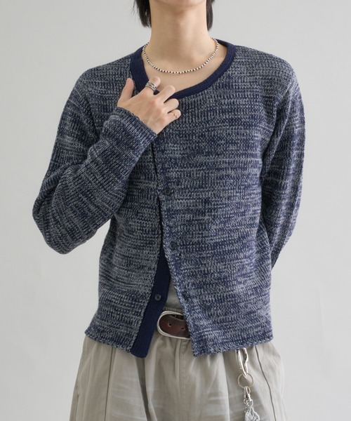 EPNK（イーピーエヌケー）の「Melange Asym Button Cardigan / メランジ アシンメトリー ボタン カーディガン（カーディガン/ボレロ・メンズ・ネイビー/ブラウン・SMALL/MEDIUM/LARGE）」の2枚目の写真