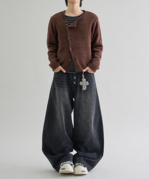 EPNK（イーピーエヌケー）の「Melange Asym Button Cardigan / メランジ アシンメトリー ボタン カーディガン（カーディガン/ボレロ・メンズ・ネイビー/ブラウン・SMALL/MEDIUM/LARGE）」の6枚目の写真