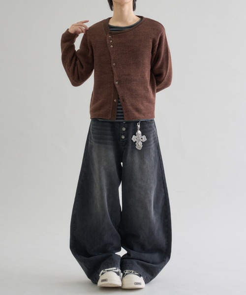 EPNK（イーピーエヌケー）の「Melange Asym Button Cardigan / メランジ アシンメトリー ボタン カーディガン（カーディガン/ボレロ・メンズ・ネイビー/ブラウン・SMALL/MEDIUM/LARGE）」の8枚目の写真