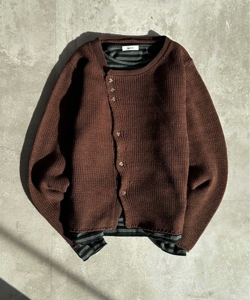 EPNK（イーピーエヌケー）の「Melange Asym Button Cardigan / メランジ アシンメトリー ボタン カーディガン（カーディガン/ボレロ・メンズ・ネイビー/ブラウン・SMALL/MEDIUM/LARGE）」の15枚目の写真