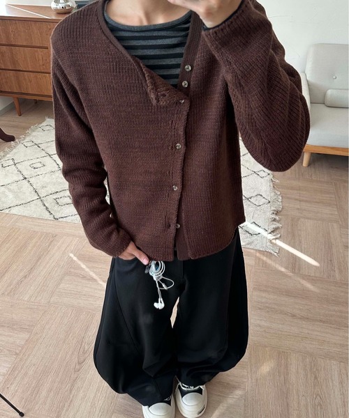 EPNK（イーピーエヌケー）の「Melange Asym Button Cardigan / メランジ アシンメトリー ボタン カーディガン（カーディガン/ボレロ・メンズ・ネイビー/ブラウン・SMALL/MEDIUM/LARGE）」の16枚目の写真