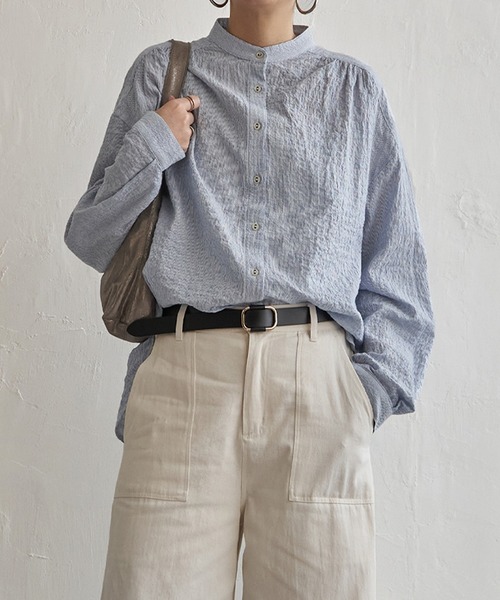 LBC（エルビーシー）の「オーガニックコットンバンドカラーシャツ（シャツ/ブラウス・レディース・グレー/ブルー/ホワイト/ピンク・M/L）」の3枚目の写真