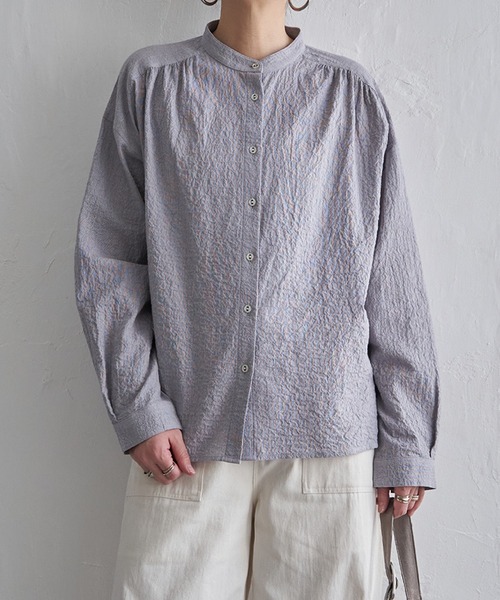 LBC（エルビーシー）の「オーガニックコットンバンドカラーシャツ（シャツ/ブラウス・レディース・グレー/ブルー/ホワイト/ピンク・M/L）」の8枚目の写真