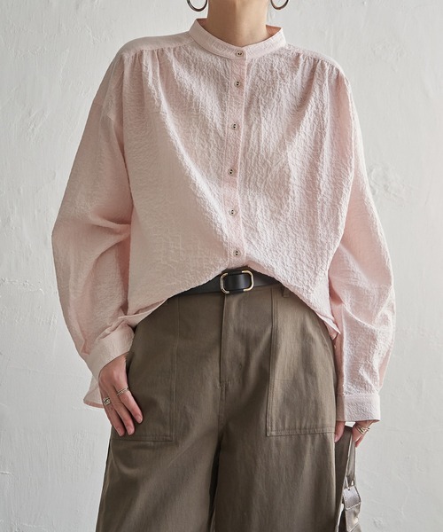 LBC（エルビーシー）の「オーガニックコットンバンドカラーシャツ（シャツ/ブラウス・レディース・グレー/ブルー/ホワイト/ピンク・M/L）」の5枚目の写真